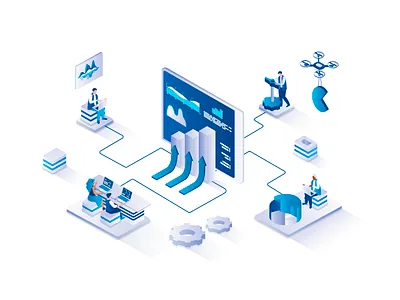 Data Analysis Isometric Illustration 3d analysis analytics analyzing arrow big concept data finance graphic design illustration infographic isometric isometry people statistic vector web website