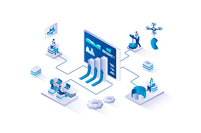 Data Analysis Isometric Illustration 3d analysis analytics analyzing arrow big concept data finance graphic design illustration infographic isometric isometry people statistic vector web website