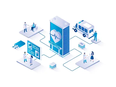 Medicine Isometric Illustration 3d ambulance clinic doctor healthcare hospital illustration isometric isometry medical medicine nurse patient people pharmacy service vector web website