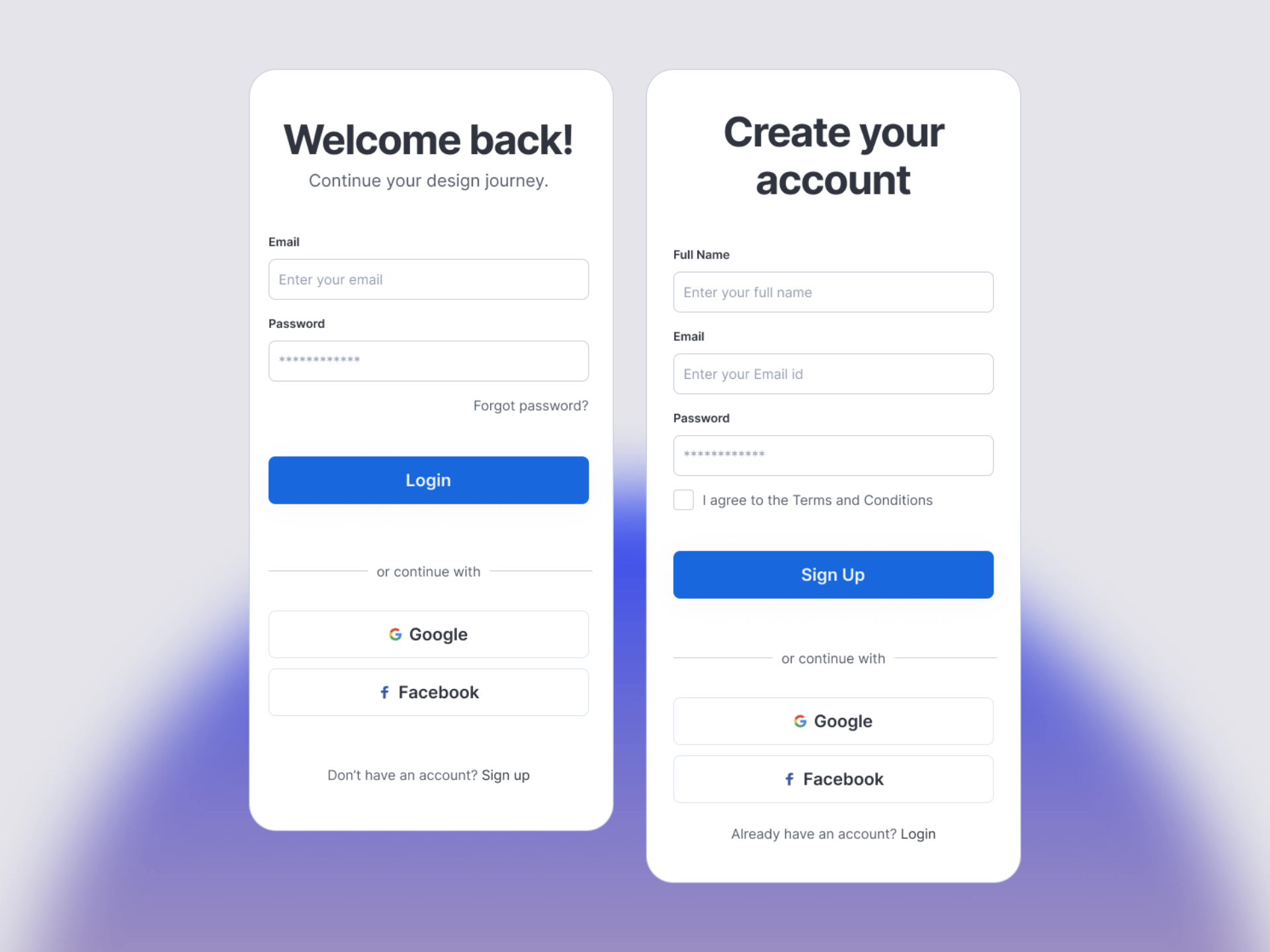 Login/Signup design system mobile