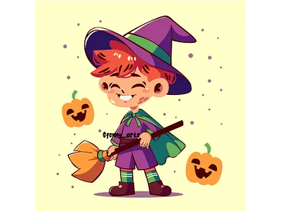 Cartoon Boy Dressed as a Witch for Halloween autumn befana celebration character creepy culture event festival festive halloween happy holiday horror moon party pumpkin scary spooky traditional witch