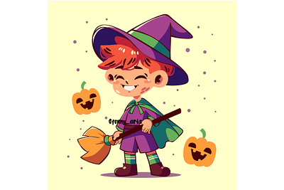 Cartoon Boy Dressed as a Witch for Halloween autumn befana celebration character creepy culture event festival festive halloween happy holiday horror moon party pumpkin scary spooky traditional witch