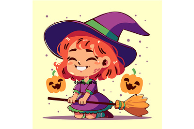 Cartoon Girl Wearing Costume for Halloween autumn befana celebration character creepy culture event festival festive halloween happy holiday horror moon party pumpkin scary spooky traditional witch