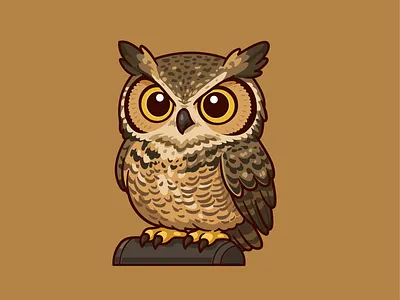 Owl Cute🦉 animal avian bird branding brown character cute doodle eye flat hunter icon illustration logo nocturnal owl predator wildlife wings
