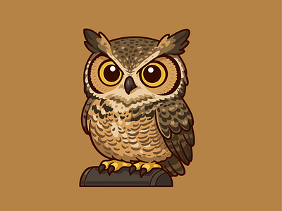 Owl Cute🦉 animal avian bird branding brown character cute doodle eye flat hunter icon illustration logo nocturnal owl predator wildlife wings