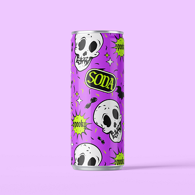 Halloween Skull Soda Pop Can Packaging Design app branding bright colorful design graphic design halloween illustration logo neon packaging packaging design skull tutorial ui ux vector