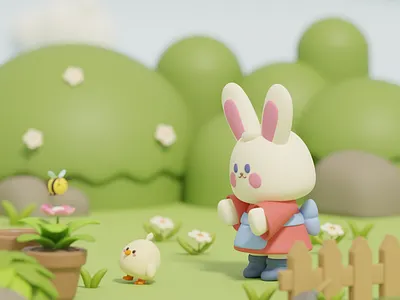 Springtime Friends 3d character color concept flat illustration ui