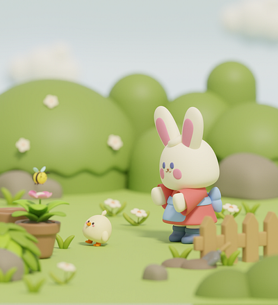 Springtime Friends 3d character color concept flat illustration ui
