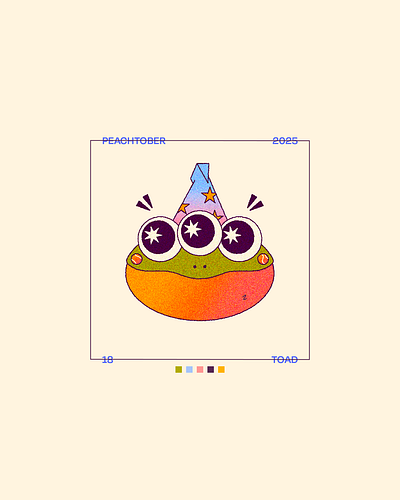 Peachtober Day 18: Toad 2d amphibian animal character creature cute eyes fantasy frog illustration magic peachtober reptile star toad wizard