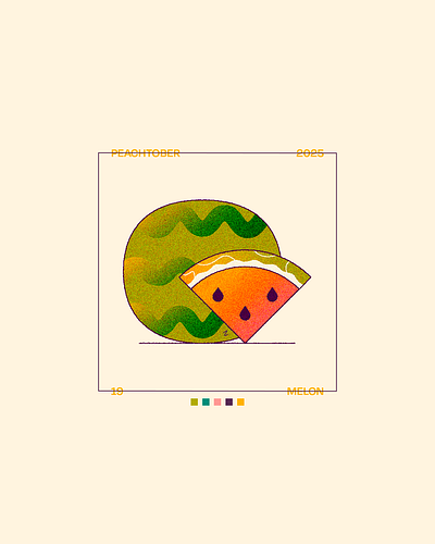 Peachtober Day 19: Melon 2d eat farm fruit grainy illustration juicy melon peachtober seed watermelon