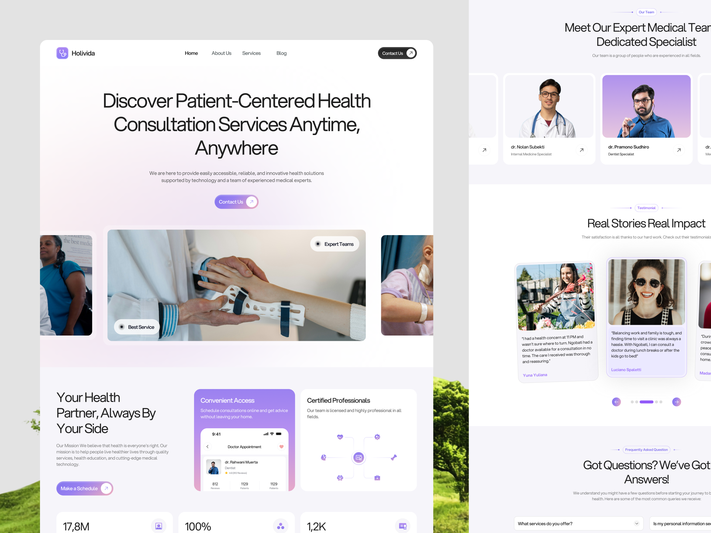 Holivida - Health Consultation Landing Page apps consultation dashboard design health health landing page hero section landing page modern modern landing page modern website online platform soft gradient