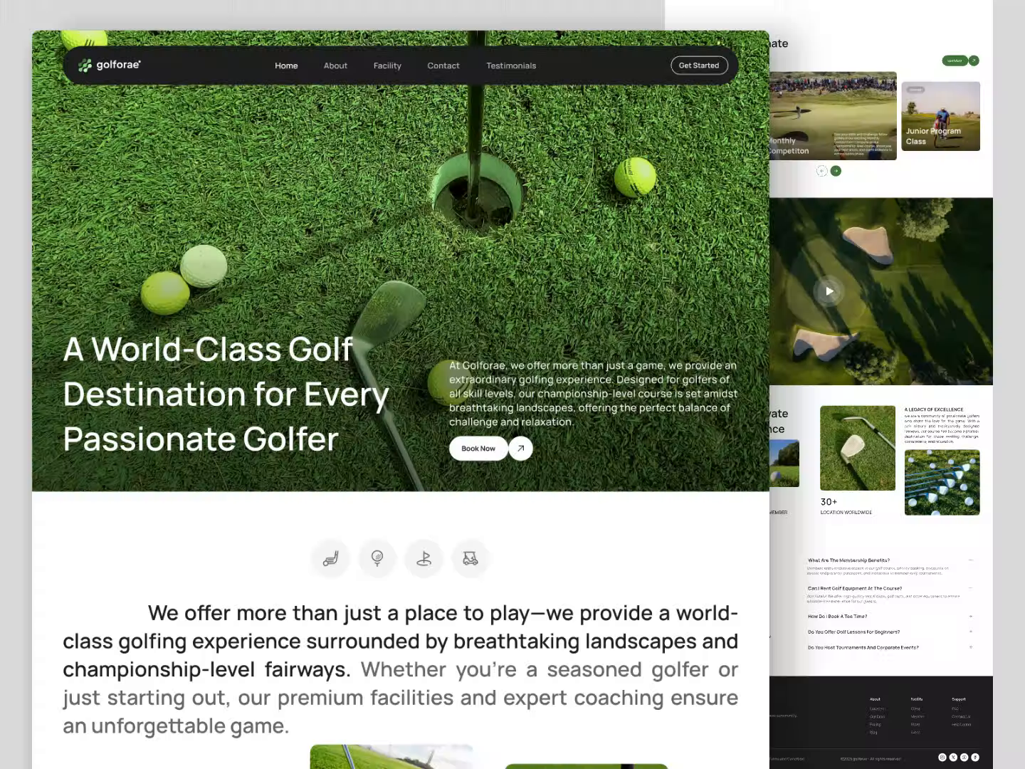 Example of Golfoare - Golf Club Landing Page