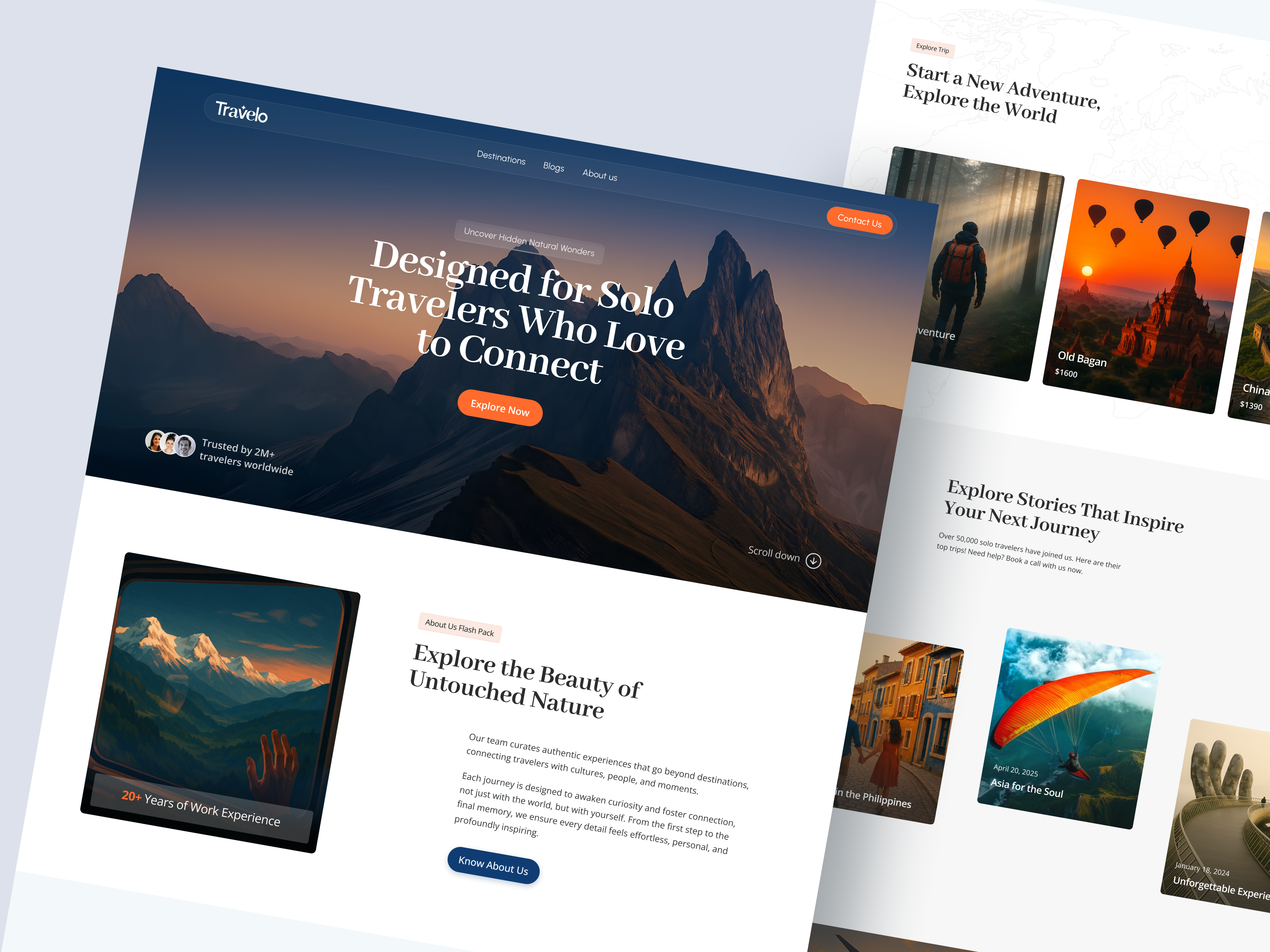 Travelo – Travel Website Design adventure booking website branding design dribbble dailyui landing page lifestyle tourism ui travel agency travel platform travel website trending ui wanderlust web design website design wingly