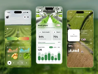 Smart Agriculture App – Greenhouse Monitoring UI agriculture app app design data visualization eco tech farm dashboard farming technology greenhouse monitoring minimal design mobile app plant growth tracker plant health smart farming smart irrigation sustainability design ui design ux weather ui