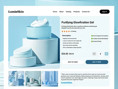 Modern & Clean Skin care Product website UI design beauty website clean wbsite cosmeticui ecommercedesign fashion website glow and beauty website product website productlandingpage skin care website ui women beauty website