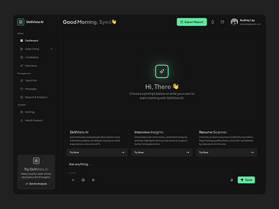 AI Chat Dashboard – SkillVista AI ai assistant ai chat ai chat dashboard ai chat interface ai dashboard ai powered design ai recruitment platform ai saas design business intelligence chatbot interface minimalist product design productivity smart assistant web app design