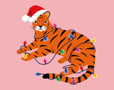 Happy New Year animals art baby illustration christmas christmas illustration cute digital art digital illustration drawing for children fun funny garland holiday illustration illustrator new year postcard tiger wild animal