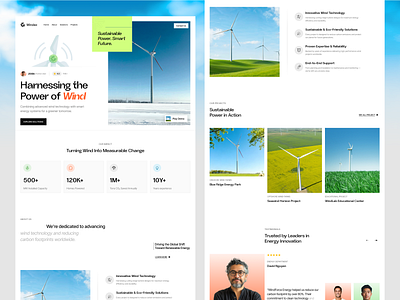 Wind Power Company Website, Clean Energy & Sustainable Future UI interface product service startup ui ux web