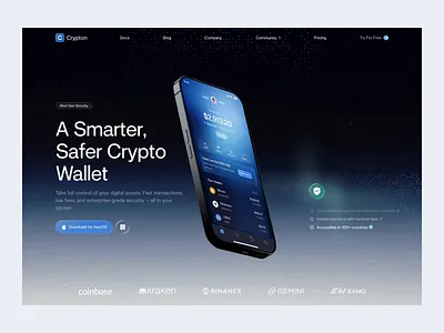 Crypton — Crypto Wallet Landing Page animate b2b blockchain clean crypto crypto wallet cryptocurrency dapp defi dipa inhouse hero section landing page minimalist modern design saas startup uiux web design web3 website