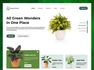 Modern & Clean Green Earth website design cleanui creativedesign ecommercedesign green website design greendesign landingpage minimaldesign natureinspired natureui oderninterface plantwebsite productpage websiteinspiration