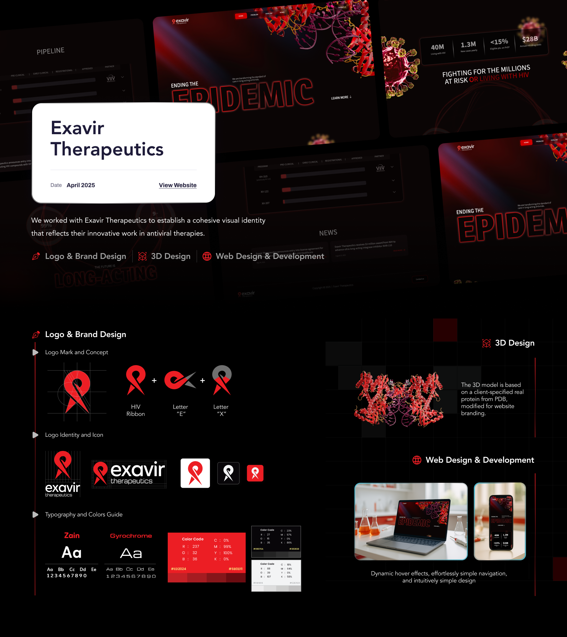 Long Acting Biotech Website and Branding - Pixel Anatomy Studio antiviral biotech darkmode exavir healthcare hiv landingpage medical pharmaceutical responsivedesign sciencedesign technology uidesign uiux uxdesign webdesign website websitedesign webui