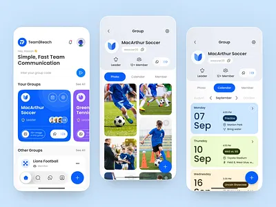 Modern Sports Team Communication App UI Design 2025 trends app design communication app mobile app soccer app sports sports app sports community sports management sports schedule sports team sports tech team app team management team ui teamreach ui design