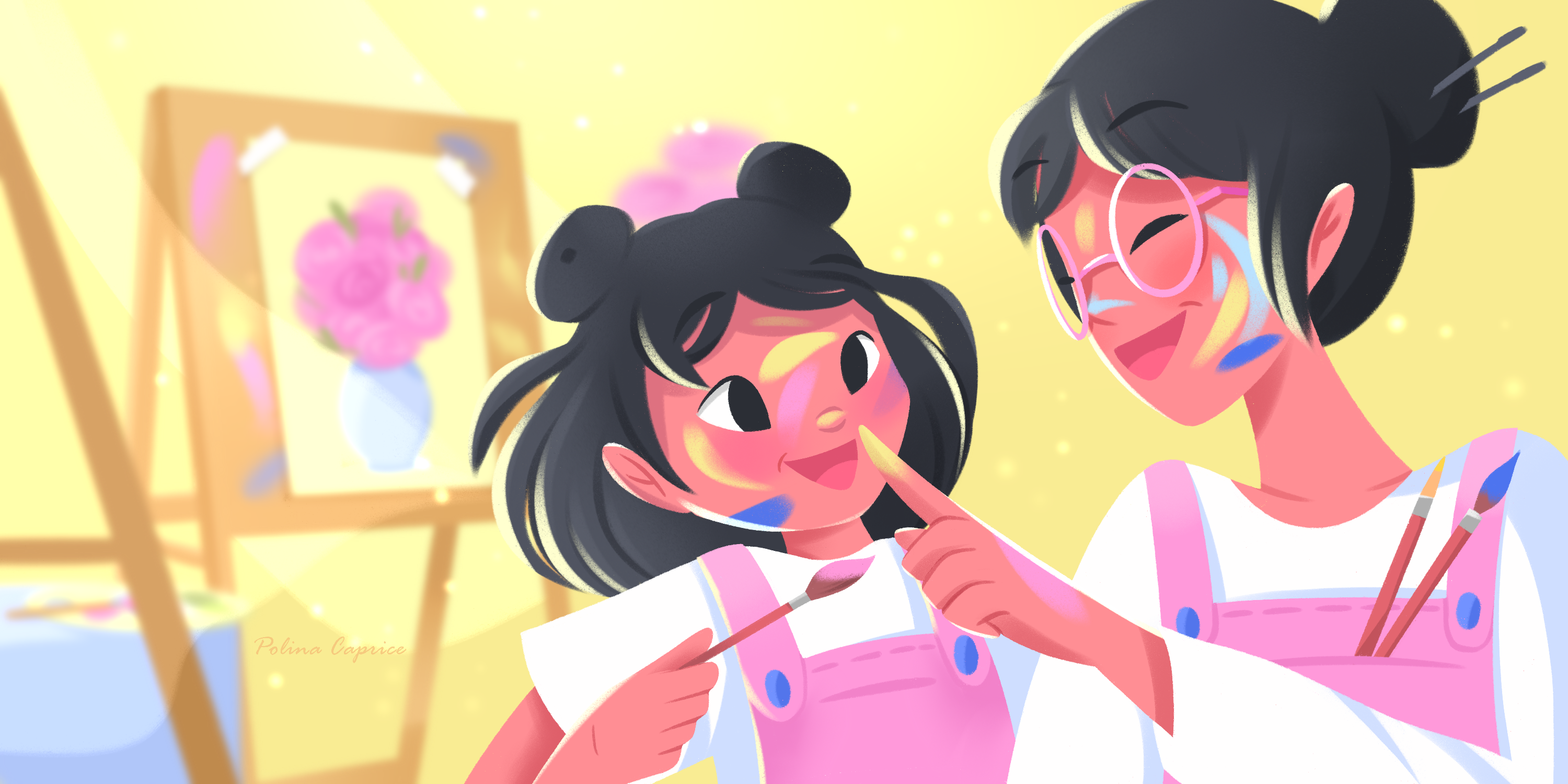 Drawing with Mom. Children's illustration. character design children art children book children book illustration childrens book childrens illustration colorful daughter digital painting dreamy illustration illustration kidlit kidlitart kids illustration mom picture book