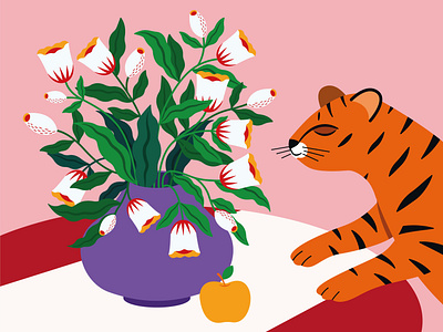 Flowers scent animals art childrens illustration digital art digital illustration drawing flowers for children holiday illustration illustrator postcard still life tiger vector vector art vector illustration wild animal