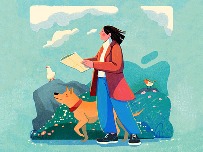 Map Check, Vibes Check adventure animal art character dog drawing explorer girl graphic design hiking illustration landscape map nature outdoor people plant travel uran walking