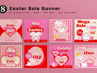 Pink Retro Easter Sale Banner banner easter pink retro sale sales