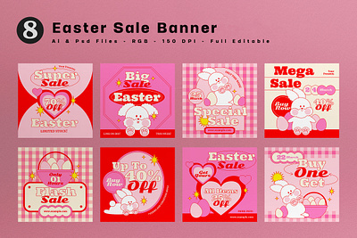 Pink Retro Easter Sale Banner banner easter pink retro sale sales