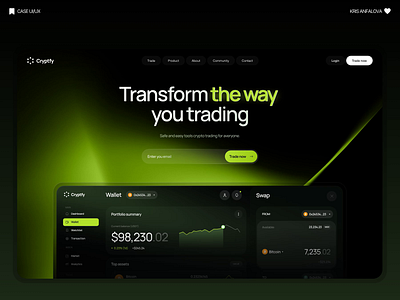 Crypto Trading Platform Landing Page animation animations clean ui design crypto landing page dark mode ui defi landing page exchange website finance dashboard fintech website landing page landing page design modern web design portfolio tracking ui saas landing page ui design ux design wallet and swap ui website