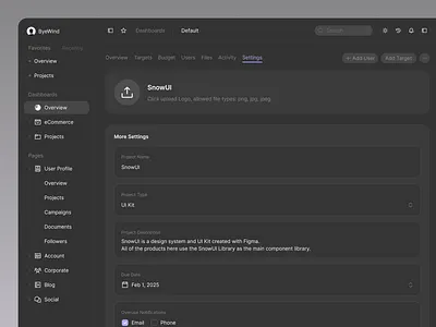 Settings - SnowUI dashboard ui kit