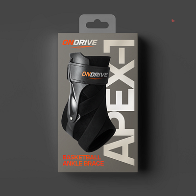 Sleek & Premium Ankle Brace Packaging | ONDRIVE APEX-1 3d mockup athlete basketball branding charcoal dynamic fitness gear graphic design gym label modern orange packaging performance premium professional sleek sports wear