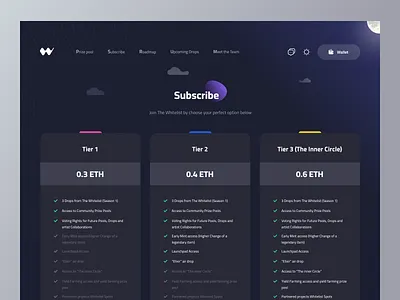 Whitelist Project - Subscribe Page app blockchain design membership minimal mobile nft nft web plan subscribe page ui web website