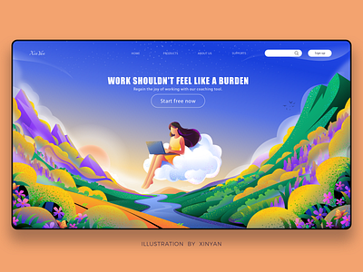 Fantastic digital worker illustration adventure camping digital dream environment freedom illustration inspiration landscape illustration lifestyle mountain nature outdoor remote technology travel vector wallpaper web work