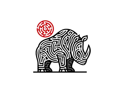 Labyrinth Rhino Logo africa animal brand branding for sale horn labyrinth logo mark nagual design rhino sun