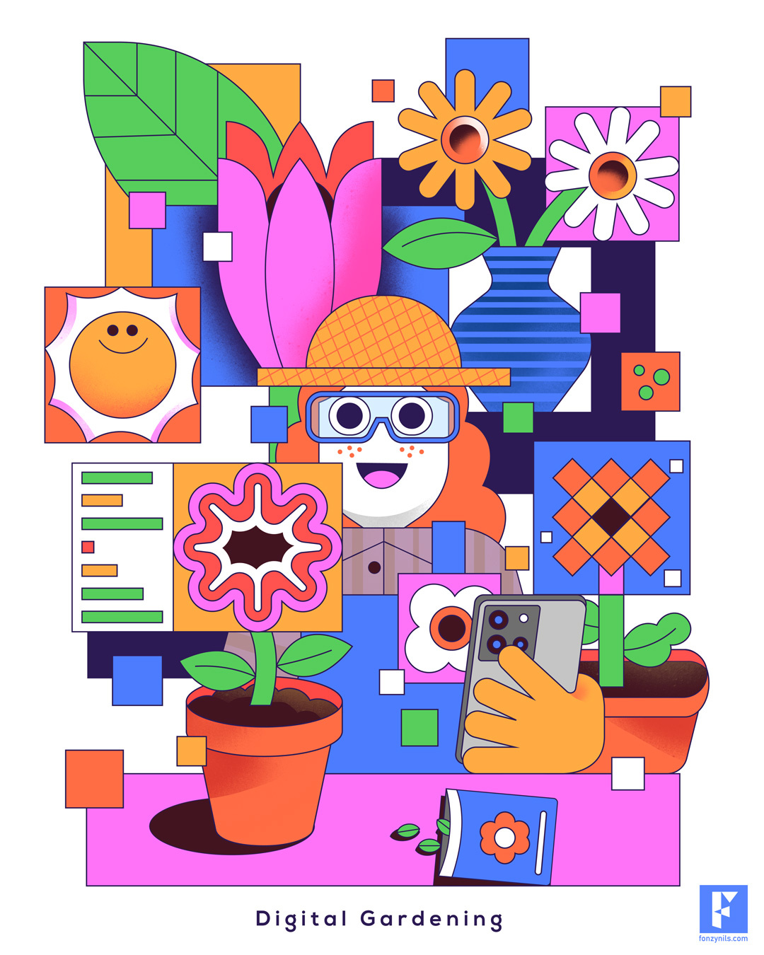 Digital gardening branding characters design digital drawing fonzynils illustration illustrator magazine ui
