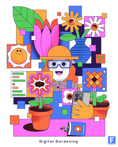 Digital gardening branding characters design digital drawing fonzynils illustration illustrator magazine ui