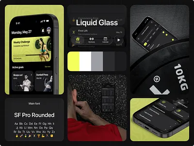 Liquid Glass Gym companion App branding dark theme design gym healthwellness illustration lifestyle logo mobile mobile app sport ui ux