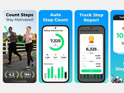Before → After | Walking Pedometer App Store Revamp appdesign appredesign appstoredesign appstoreoptimization aso beforeafter conversionboost mobiledesign playstoredesign uiux