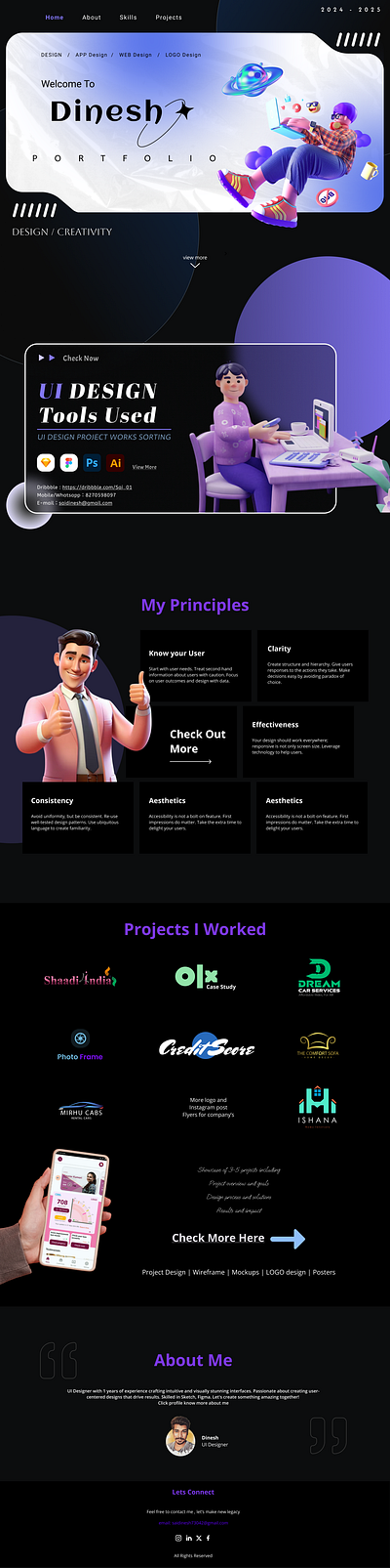 Portfolio - Dinesh web design UI UX Design - 2025 - Figma Design 3d app creativity design figma graphic design home page illustration logo new photoshop ui web design website