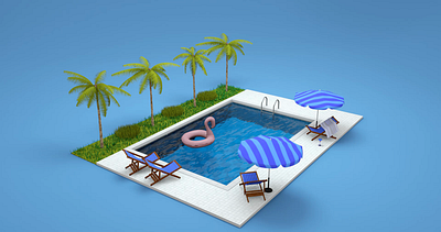The Flamingo Dancer Pool 3d 3d art 3d max animation cinema 4d isometric loop orthographic