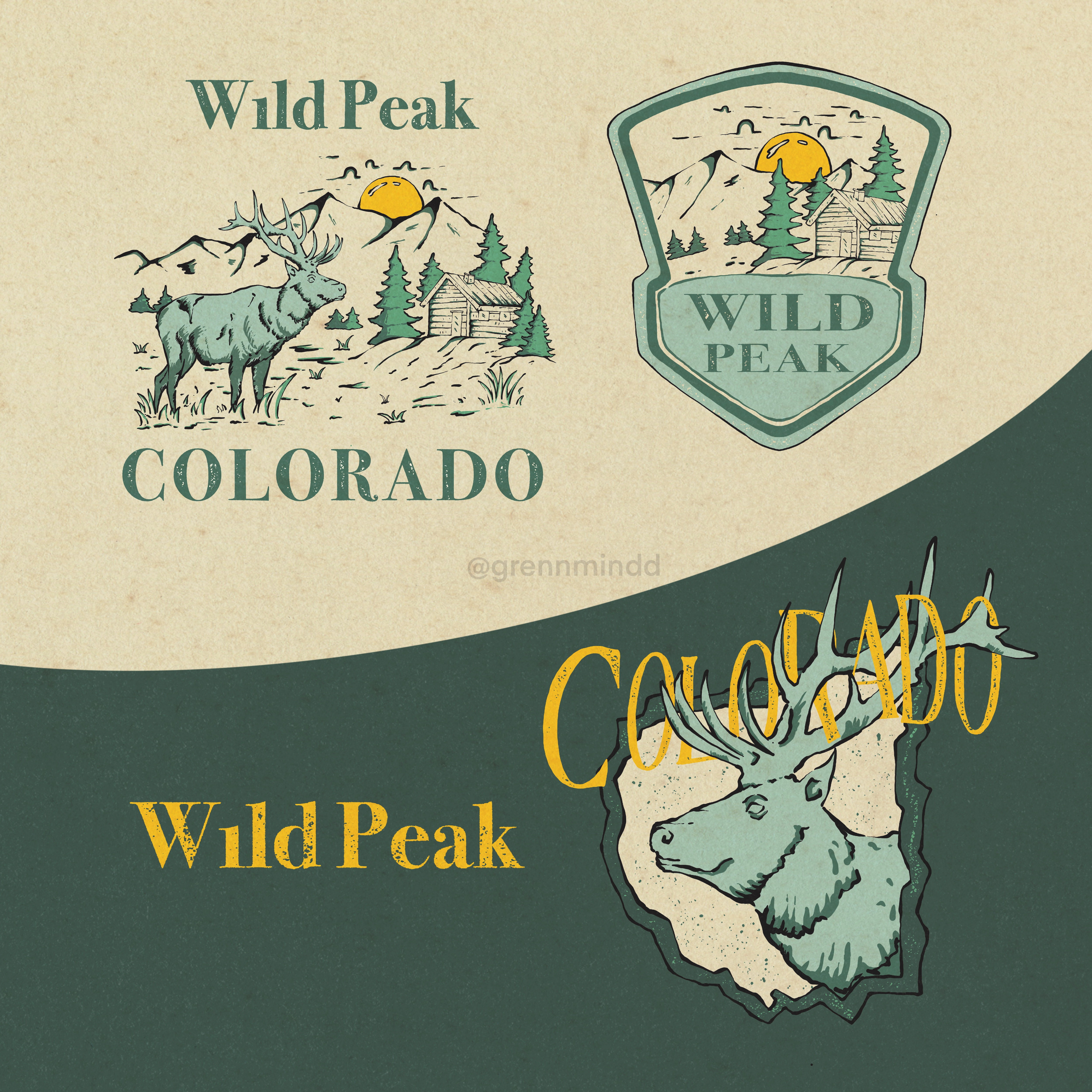WILD PEAK, COLORADO ~ RETRO VINTAGE ILLUSTRATION BUNDLE apparel art brand branding graphic design illustration instagram retro tshirt vintage