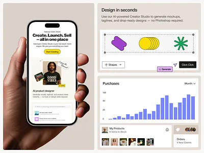 Gabooja. Landing Page Design ai beige bento grid branding colours design landing page mobile design mobile mockup pink promo landing page purple shapes theroom typography ui ux web design yellow