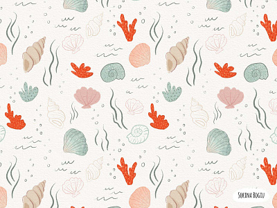 Shell Pattern Design coral cute design fabricdesigner illustration illustrator kids illustration nautilus ocean pattern pink sea shell surface pattern design