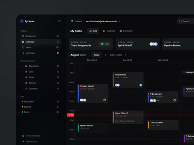 Calendar View app bachanek calendar calls consumer dashboard graphic design kamil meetings microdose planner saas schedule studio task