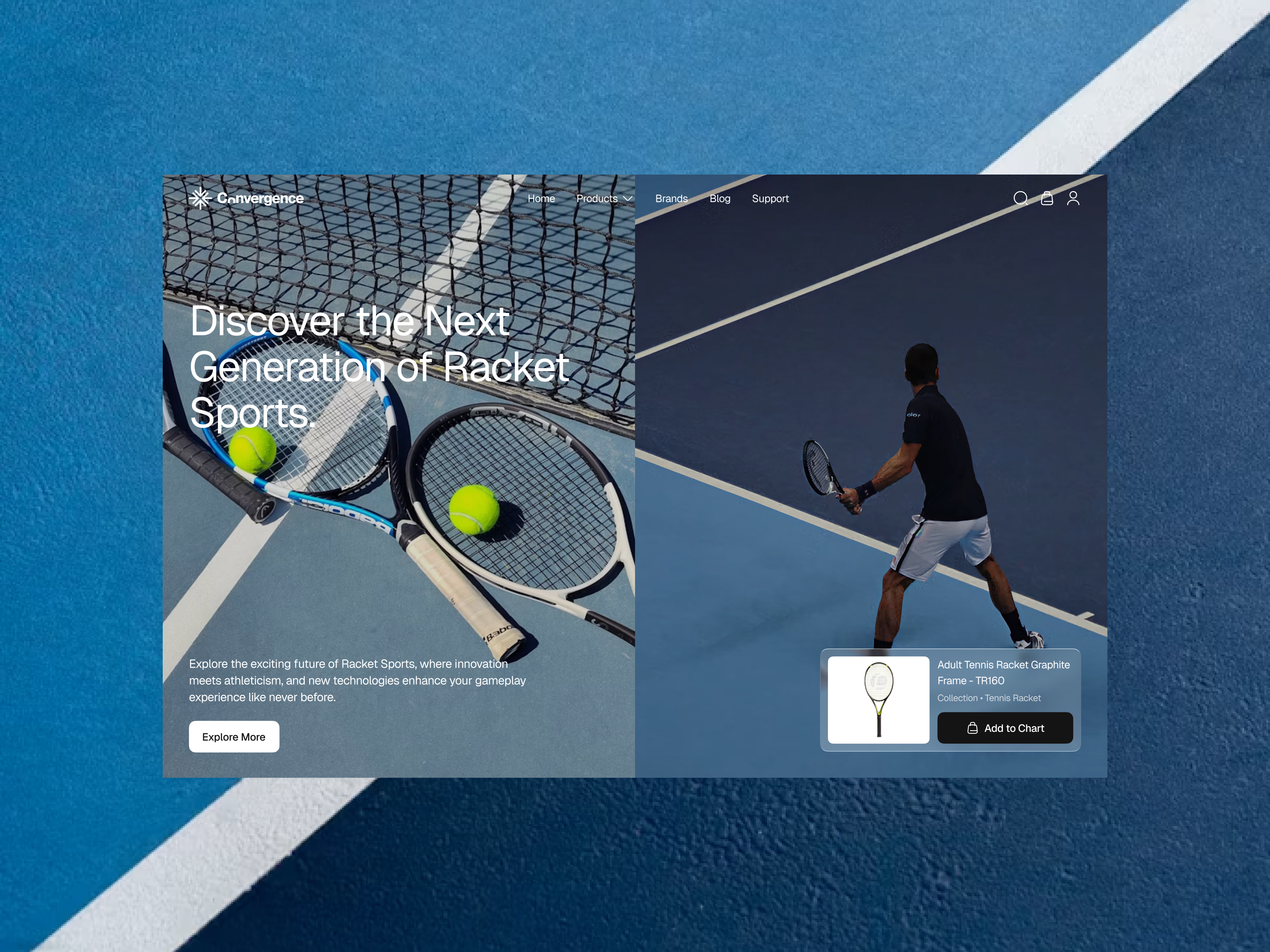 Convergence - E commerce Landing Page clean clean interface clean layou ecommerce ecommerce design minimal modern layout modern website product product landing sports branding sports website sporty tennis tennis gear tennis website ui ui concept ui design visual