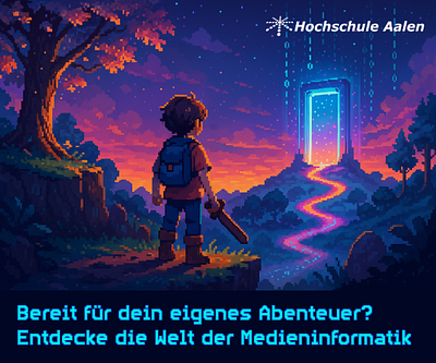 Start Your Adventure — Pixel-Art Campaign for Media Informatics add design adventure computer science content creation gamification graphic design illustration informatics medieninformatik pixel art game pixel illustration study course add design studying twitch add