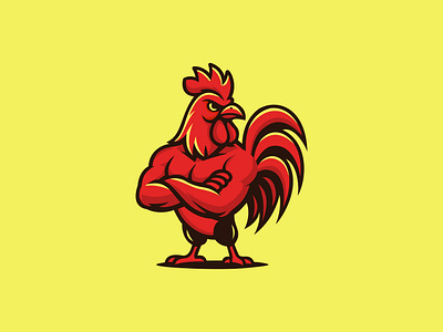 Strong Rooster Mascot Logo for Restaurant & Fast Food Branding agrofarm bold design branding chicken branding chicken mascot creative fast food branding food brand logo food business fried chicken grill restaurant illustration logo logo design modern logo poultry brand restaurant identity restaurant logo rooster mascot strong rooster